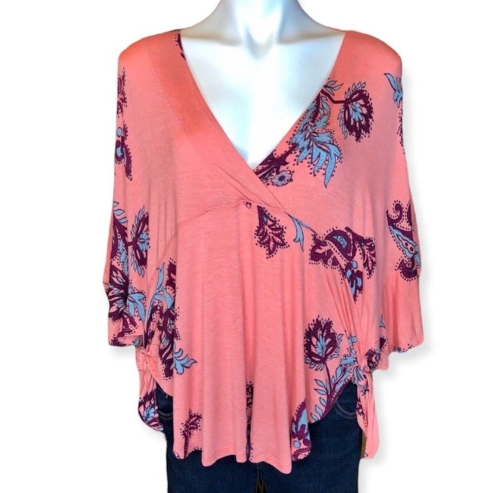 Free People Maui Wowi Floral Coral Flowy Blouse - Picture 7 of 9